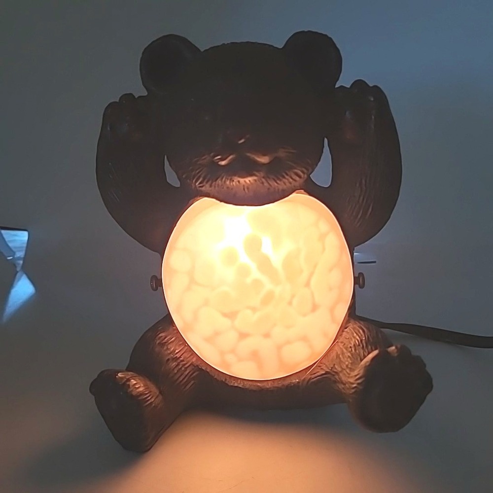 Vintage Bear Accent Lamp Brown Frosted Glass Belly Nightlight Cabin Decor - Picture 3 of 11